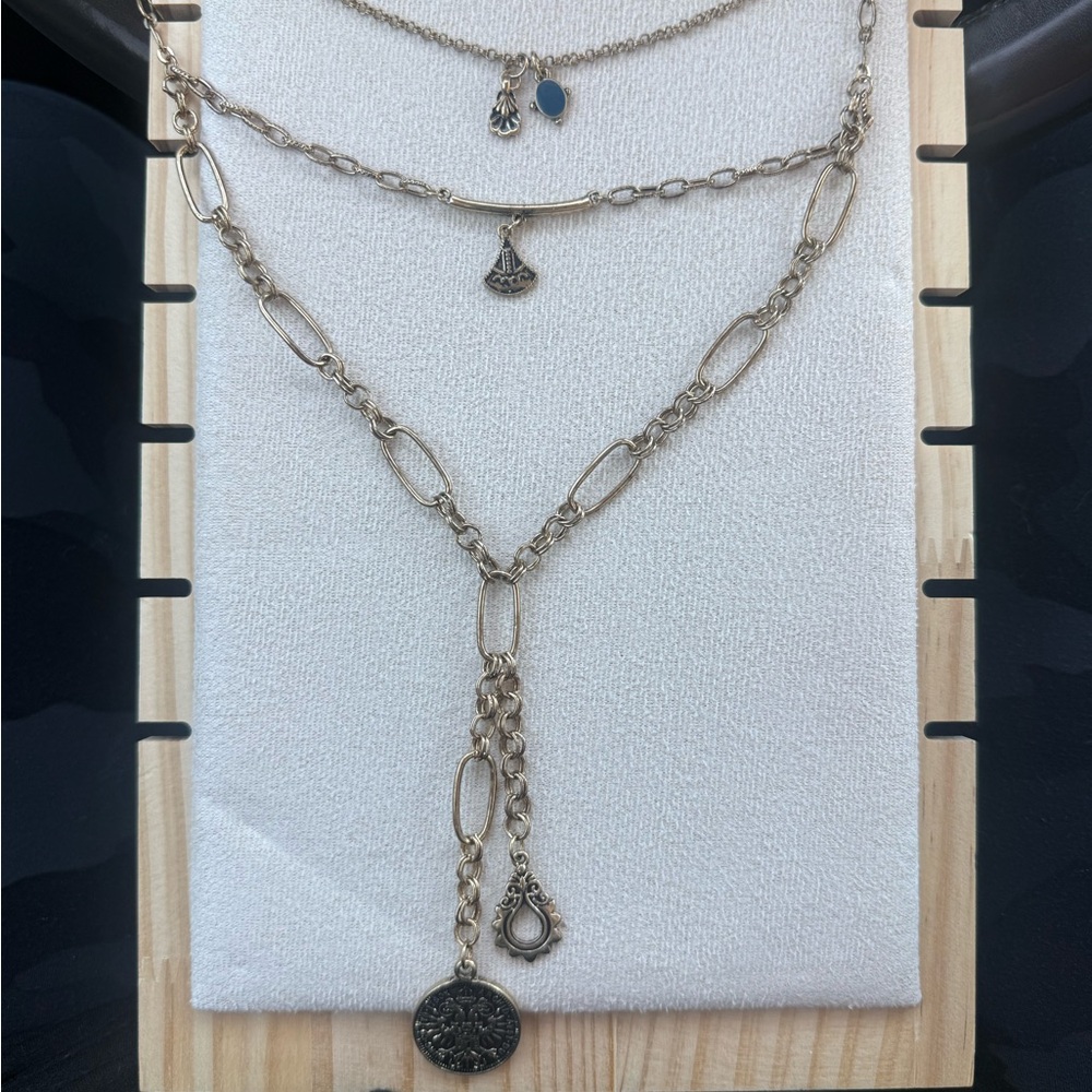 Free People Harper Chain Layered Gold-Tone Link Necklace with Charm Accents